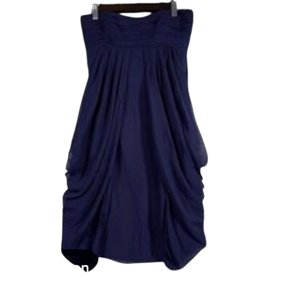 Ted Baker London Strapless Ruched Chiffon Cocktail Dress Navy Draped Hem Size 1